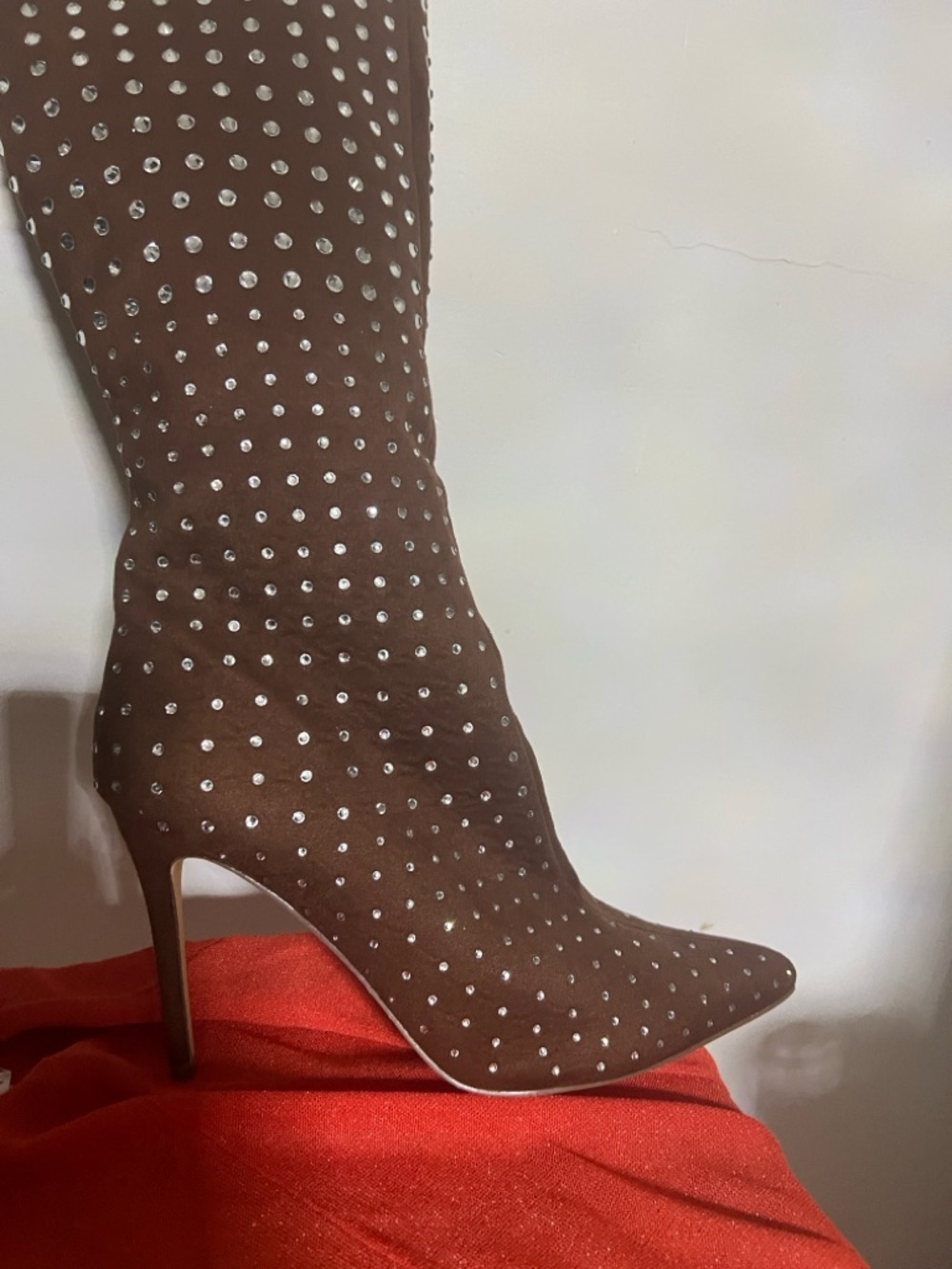 Fashion Nova Brown Studded Pointed-Toe Mid-Calf Heeled Boots